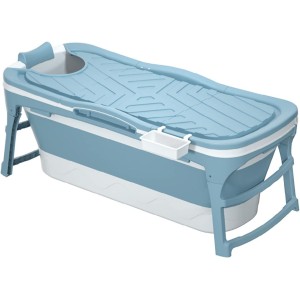 TDOO Foldable Bath Tub for Adult Portable Tub 56 inch Soaking Bathtub for Adult and Children with Lid,Maintaining Hot & Cold Temperature Bathtub(BLUE)