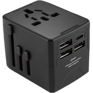 Universal International Travel Power Adapter W/High Speed 2.4A USB, 3.0A Type-C Wall Charger, European Adapter, Worldwide AC Outlet Plugs Adapters for Europe, UK, US, AU, Asia-Black