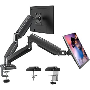 Dual Monitor Desk Mount Stand,Monitor Arm Desk Mount With Fully Adjustable Gas Spring for 15-32 inch Flat/Curved Computer Screens,75x75/100x100mm VESA Mount,C Clamp/Grommet Base for 2 Computer Screen