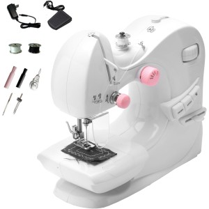 Mini Sewing Machine for Beginner, Portable Sewing Machine, 5 Built-in Stitches Small Sewing Machine Double Threads and Two Speed Multi-function Mending Machine with Foot Pedal for Kids, Women (PinK)