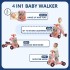 4 in 1 Walker for Baby, Baby Push Walker, Assemble as Scooter/Balance bike/Detachable Panel, Walking Toys for Infants 3-12 Months, Pink