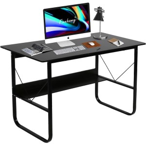 TDOO Computer Desk, Office Desk with Storage Rack, U-shaped Desk Leg Work Table, Modern Style Game Table, Black Metal Frame, Black Walnut Writing Desk, 120 X 60 cm