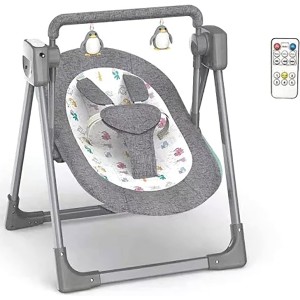 TDOO Electric Baby Swing For Infants To Toddler, Portable Babies Swinger For Newborn Boy And Girls With 5 Swing Speed, Electric Baby Rocking Chair With Remote Control