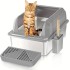 INGUNAR Stainless Steel Cat Litter Box High Sides, Extra Large XL Cat Litter Box Enclosure for Big Multiple Cats with Lid, Metal Litter Pan Tray, Non-Sticky, Include Litter Mat & Scoop