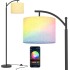 TDOO RGB Floor Lamp for Living Room, Modern Beige/Black Linen Lampshde, Adjustable Pole 60-73inch Height, Tall LED Standing Lamp for Bedroom and Office