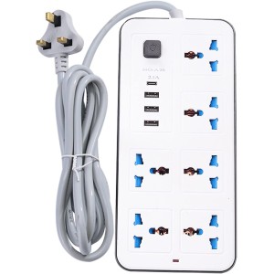 Power Strip6.56 FT Long UK Plug Extension Cord, 6 Outlets 3 USB Ports Outlet Extender, Fire-resistance, 10A, Desktop Charging Station for Home, Office and Dorm Essential (STRIP, 3usb-black)