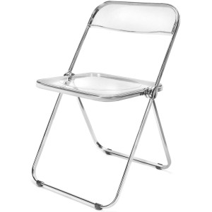 Folding Chair,Transparent Acrylic Chair,Dressing Dining Chair, Live Photo and Makeup Chair,Crystal Light Luxury Stool Backrest,18x19x30in PC Seat Chrome (white 1)