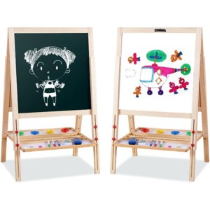 Easel for Kids,Rotatable Double Sided Easel for Kids Adjustable Standing Art Easel with Painting Accessories for Toddlers Boys and Girls-Green.Double-Sided Magnetic Dry Erase Board and Chalk Board