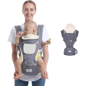 TDOO 6-in-1 Baby Carrier with Waist Stool (Grey)