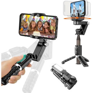 Portable Gimbal Stabilizer For Smartphone With Fill Light, 1-Axis Gimbal Stabilizer With 360°Automatic Rotation For Beginners, Extendable Selfie Stick Tripod With Wireless Remote For Vlog Tiktok Video