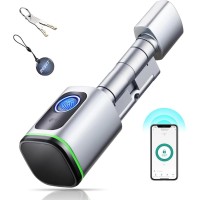 TDOO ElectronicTuya Smart Fingerprint Door Locks key, Keyless Smart Door Lock Cylinder with Fingerprint Biometric Door Handle Lock Bluetooth Keycard App Metal Key suit 60MM DOOR