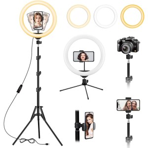 TDOO 10 inch Ring Light with Floor Tripod and Desk Stand (Ring light Kit Totally 74