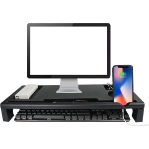 TDOO Monitor Stand Riser with 4 USB Ports, Desk Organizer for PC, Laptop, Notebook, Phone, Calculator, and Other Small Accessories -Black