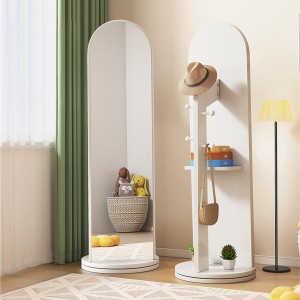 INGUNAR Full-Length Mirror Standing Modern and Simple Oval 360° Rotating Storage Partition Floor Rolling Dressing Mirror Wooden Movable Three-Dimensional Large Mirror