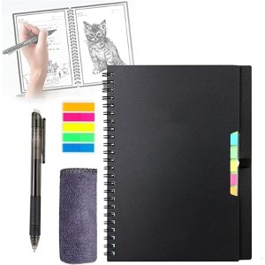 Smart Reusable Digital Notebook, Erasable Eco-Friendly Notepad with 1 Erasable Pen &1 Microfiber Cloth & 5 Colorful Tabs, A5 Lined Blank Pages Spiral Journal for Writing Note Taking Drawing……