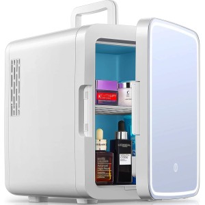 Car Mini Fridge 12L/12Can with AC/DC Charger, 3 Modes LED Adjustable, Perfect for Storing Food and Skin Care Products, Portable Refrigerator for Skin Care, Bedroom, Room, Car (White)