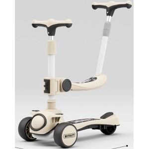 INGUNAR Scooters for Kids Ages 2-12, Adjustable Height Foldable Scooter Removable Seat & Push Handle, 3 LED Light Wheels, Rear Brake, Wide Standing Board, Outdoor Activities for Boys/Girls