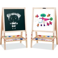 Easel for Kids,Rotatable Double Sided Easel for Kids Adjustable Standing Art Easel with Painting Accessories for Toddlers Boys and Girls-Green.Double-Sided Magnetic Dry Erase Board and Chalk Board