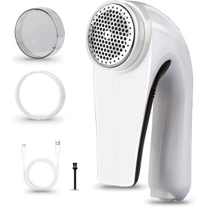 Fabric Shaver and Lint Remover with Stainless Steel Blade. Electric Portable Sweater Fuzz, Lint Balls, Pills, Bobbles Remover for Travel, Lint Cleaner for Clothes with Larger Dust Container (White-a)…