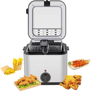 Electric Deep Fryer 2.5L Tank Deep Fat Fryer with Viewing Window Temperature Up to 180°C Stainless Steel Chip Fryer Cold Zone Technology Removable Oil Basket Automatic Fryer 1000W (NR-TFS0-KMAM)