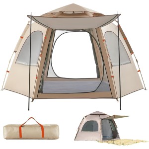 Camping Tent, 4-6 Person Camp Tents with Carry Bag, Portable Large Pop Up Tent Outdoor Car Camping, 5 Windows and 2 doore, Included Tent Gear Loft Organizer for Camping Accessories