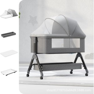 INGUNAR 3 in 1 Bedside Crib,Bassinet Bedside Sleeper with Wheels,Storage Basket,Mosquito Nets,Changing Table, Mattress,Easy to Assemble Bassinet for Newborn/Infant,Adjustable Bedside Crib