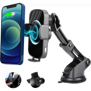 [Upgraded Version] 15W Wireless Car Charger, Fast Charging Auto-Clamping Air Vent Car Phone Holder Compatible with iPhone 14/13/12/11/XR, Samsung S21/S20/S10/S9/S8