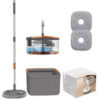 INGUNAR Spin Mop and Bucket Set with Self Separation Dirty and Clean Water System Self Wringing 360° Rotating Square Mop-Head, Separation Mop System with Detachable Reusable Mop Pad