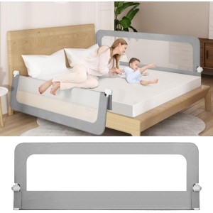 TDOO Foldable Crib Bed Rail Guard| Upgraded Child Guardrail Designed for Single Bed and Double Bed | Height Adjustable Comfortable Safety One-Piece Fence - (59 * 32in, Gray)