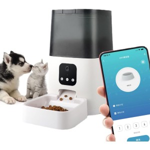 TDOO 6L Automatic Cat Feeder,Wi-Fi Enabled Smart Pet Feeder for Cats and Dogs,Auto Dog Food Dispenser with Portion Control, Distribution Alarms and Voice Recorder Up to 15 Meals per Day (White)