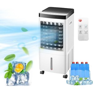 Evaporative Air Cooler, TDOO Cooling Fan with 3 Modes & 3 Speeds, Windowless Air Conditioner with 12-H Timer Remote Control