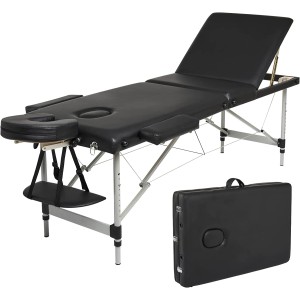 TDOO Massage Table Portable Massage Bed 3-Section Portable Folding SPA Bed, Lightweight, Spa Tattoo Couch Bed, 3/2 Zones with Height-Adjustable, with Carry Bag, Aluminum Feet (Black)