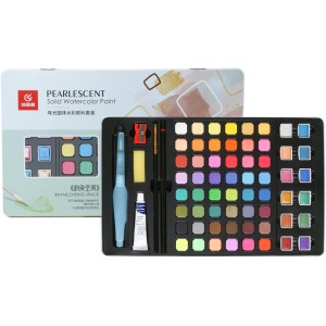 TDOO Watercolor Paint Set, 48 Premium Colors + 12 Pearlescent Colors in Gift Box .Perfect for Kids, Adults, Beginners, Artists Painting, Sketching, and Illustrating (B)