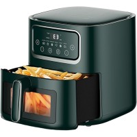 INGUNAR 10L Air Fryer, Air Fryer Oven with LED Digital Touch Screen Visual Window, 360 Degree Full Baking, Dishwasher Safe Basket, Less Oil Frying, Healthy Food - Green