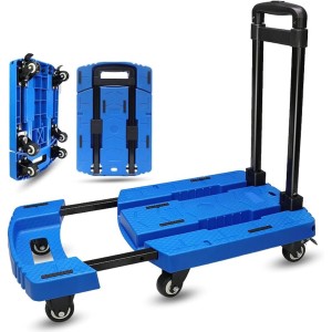 TDOO Folding Trolley Cart with Wheels, Portable Flatform Weight Trolley Collapsible for Moving, 500lbs Capacity Heavy-Duty Hand Trolley Luggage Cart Dolly for Travel, Moving, Shopping, Office Use