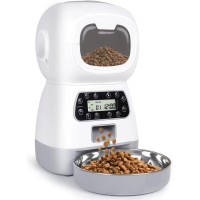 Automatic Cat Feeders, 3.5L Timed Dog Feeder 4 Meals Daily with Portion Control, Automatic Pet Feeders with Timer for Small Medium Dog & Cat, Auto Dry Cat Food Dispenser with Dual Power Supply(A)