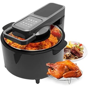 TDOO 8 Liter Air Fryer Timer & Temperature Controls, 8 Touch Screen Preset with Digital LCD Touch Screen, with Glass Lid, Non-stick Basket, Oil-Less Healthy Cooker, Min 1 Year Manufacturer Warranty