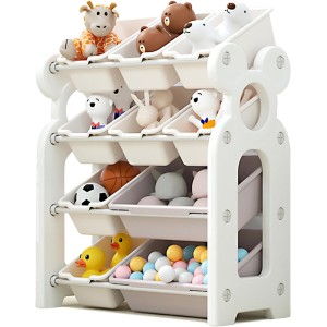 TDOO Kids Toys Organizer, Large Capacity Toy Organizer Rack 4 Tiers Shlef with 10 Storage Bins for Toys and Books Storage (A)