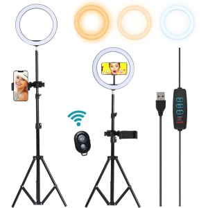 10'' Ring Light with 67'' Adjustable Extendable Tripod Stand, LED Circle Selfie Ringlight with Phone Holder for Live Stream/Makeup/YouTube/TikTok/Photography/Blogging,Compatible with iPhone Android