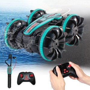 Toys for 3-10 Year Old Boys Amphibious RC Car for Kids 2.4 GHz Remote Control Boat Waterproof RC Monster Truck Stunt Car 4WD Remote Control Vehicle Boys Girls Gifts All Terrain Water Beach Pool Toy