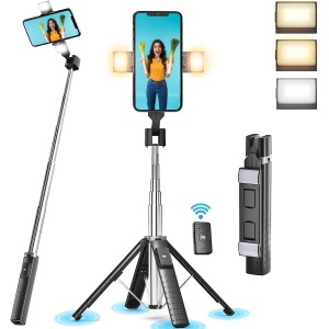 Portable Selfie Stick with Fill Light, Handheld Phone Tripod Stand with Detachable Wireless Remote, Selfie Stick Tripod for iPhone 14 13 12 11 pro Xs Max Xr X 8 7 Plus, Android Moto Samsung, More