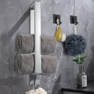 Self-adhesive Stainless Steel Towel Bar, No drillinarg Towel Holder Strong Stability Towel Rack, Guest Towel Rod Bathroom Accessories with Hook Storage for Bathroom Kitchen（15.7 * 2.4 * 1.2in）,Grey…