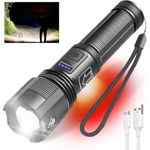 TDOO Super Bright Flashlight, 3000 Lumens LED Flashlight, COB Side Torch Light, ipx6 waterproof, Rechargeable 1500mah, Retractable Zoomable Flashlight, 6 Modes ou r Flash light Torch for Searching