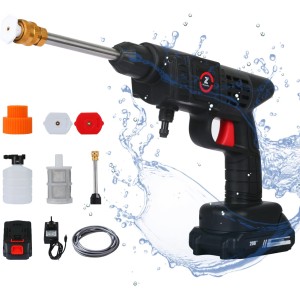 TDOO 21V Cordless Portable Pressure Washer Gun Electric High Pressure Cleaner 160W 25Bar Handheld Car Cleaning Device Snow Foam Lance Cannon Foam Blaster, with Pressure Washer Nozzle Tip,Jet Wash Gun