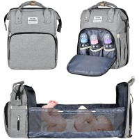 Multifunctional Mummy Bag, 3 in 1 Diaper Bag Backpack with Changing Station, Travel Nappy Bag with Stroller Straps & Changing Pad (D), Waterproof Portable Mom Travel Baby Shower Gifts, grey