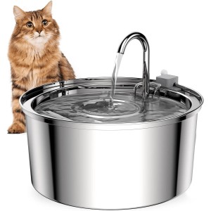 Cat Water Fountain, Pet Stainless Steel Automatic Water Fountain, 3.2L/108oz Cat Drinking Fountains with Adjustable Water Flow, Ultra Quiet Pump, 3 Replacement Filters for Cats, Dogs, Multiple Pets