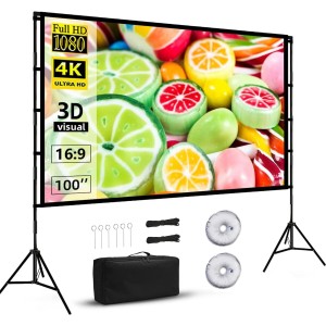 Projector Screen with Stand 100 Inch upgrade Portable Projection Screen, 16:9 4K HD Projection Movie Screen for Indoor Outdoor Home Theater Backyard Backyard Cinema Travel