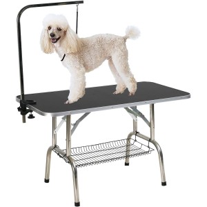 Pet Grooming Table, Adjustable Height Foldable Grooming Table for Large Dogs, Stand Arm with Clamp and Post, Loop Noose, Waterproof, Non-Slip