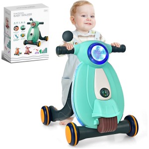 TDOO Sit-to-Stand Learning Walker, 2-in-1 Baby Walker, Baby Push Along Walker with Light, Music and Ball, Toddler Walker Educational Toy 12 Months+(Green)