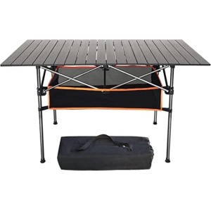 Folding Camping Table, Height Adjustable Folding Table (95*72*55cm) Lightweight Aluminum Folding Table Roll Up Table, Portable Grill Table with Carrying Bag for Beach, Camping, Picnic, Fishing, BBQ